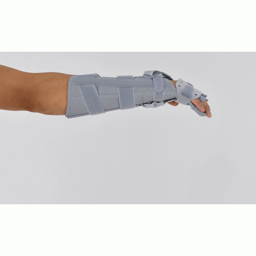 Długa otwarta orteza ręki i przedramienia z ujęciem dłoni i separatorem palców AM-OSN-L-01