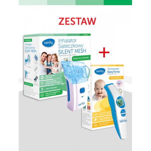 Zestaw inhalator siateczkowy SILENT MESH + TERMOMETR BABY TEMP SANITY